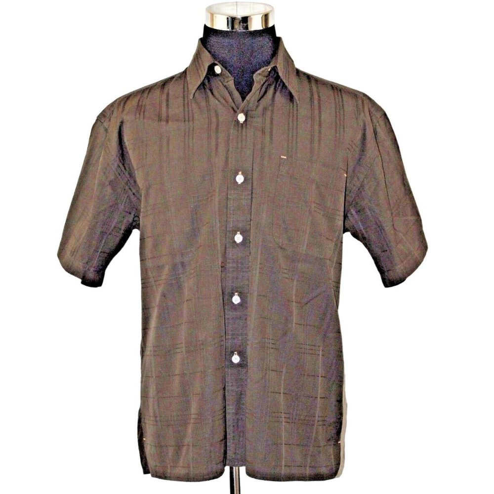 Orvis Large Brown Windowpane Short Sleeve Button Front Casual Lounge Shirt